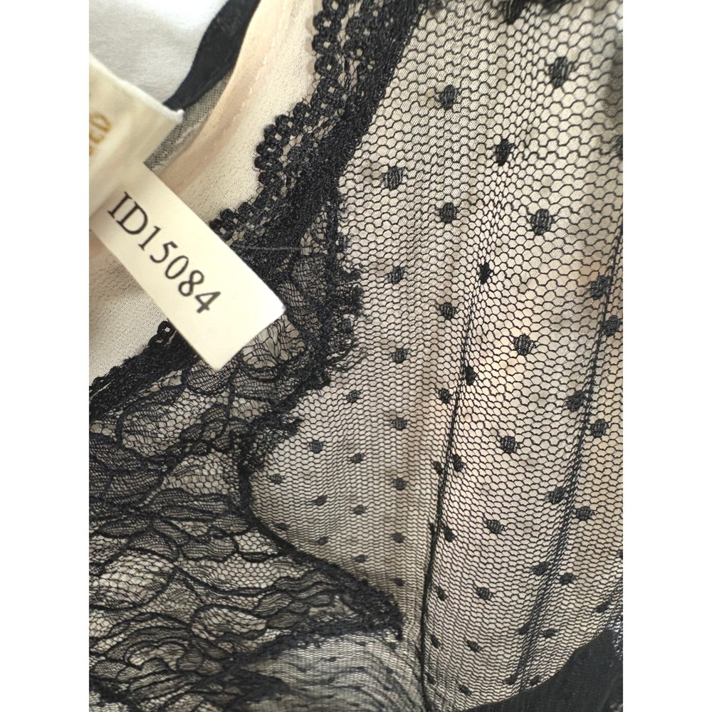 Victorias Secret Vintage Gold Label Black Polka Dot Lace Slip Dress Tan Large L - Picture 4 of 5